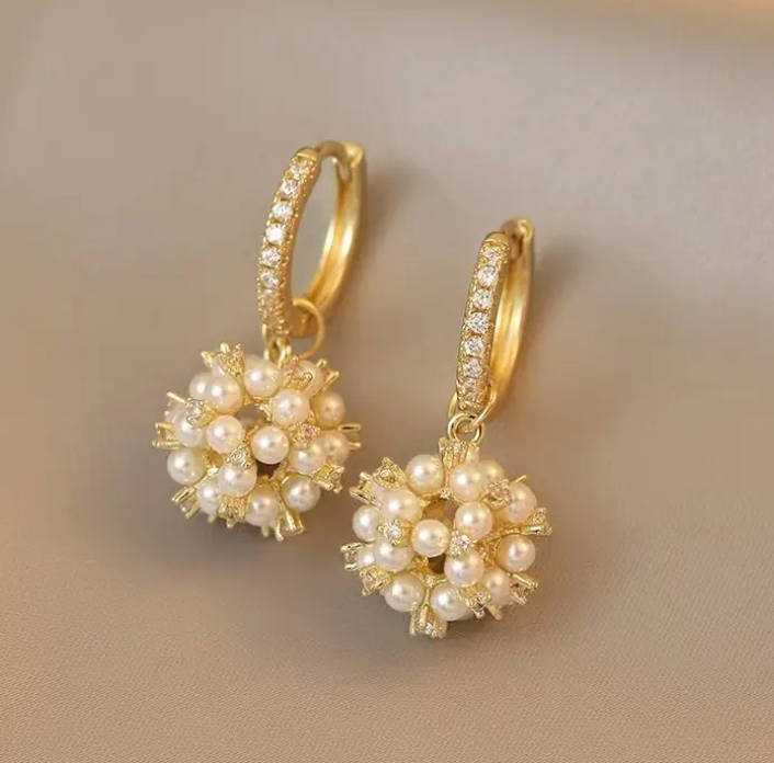 18K Gold Plated Pearl Hoop Earrings